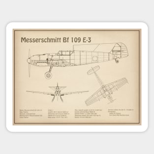 Messerschmitt Bf 109 E-3 - Airplane Blueprint - SD Sticker